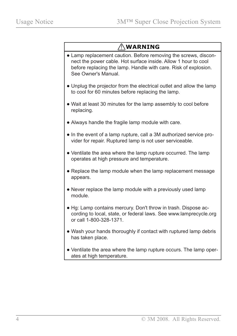 Usage notice 3m™ super close projection system | 3M SCP717 User Manual | Page 9 / 58