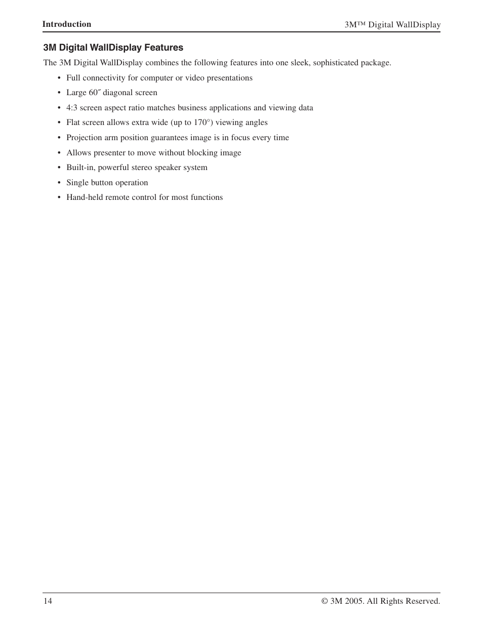 3m digital walldisplay features | 3M 9000PD User Manual | Page 14 / 46