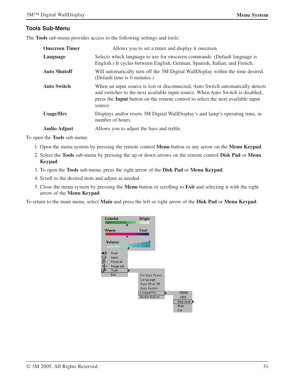 Tools sub-menu | 3M 9000PD User Manual | Page 31 / 46