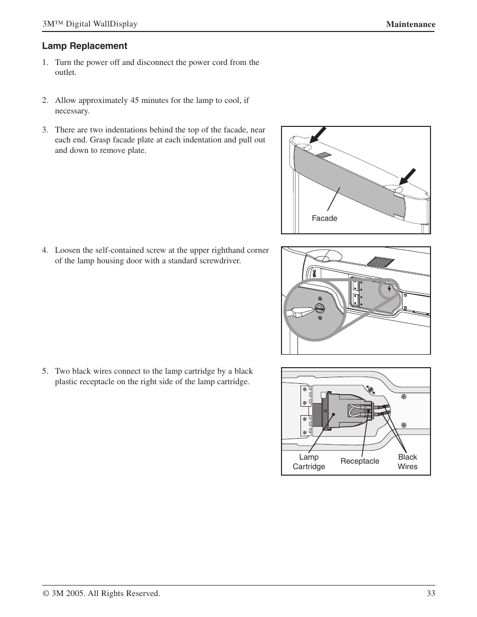 Lamp replacement | 3M 9000PD User Manual | Page 33 / 46