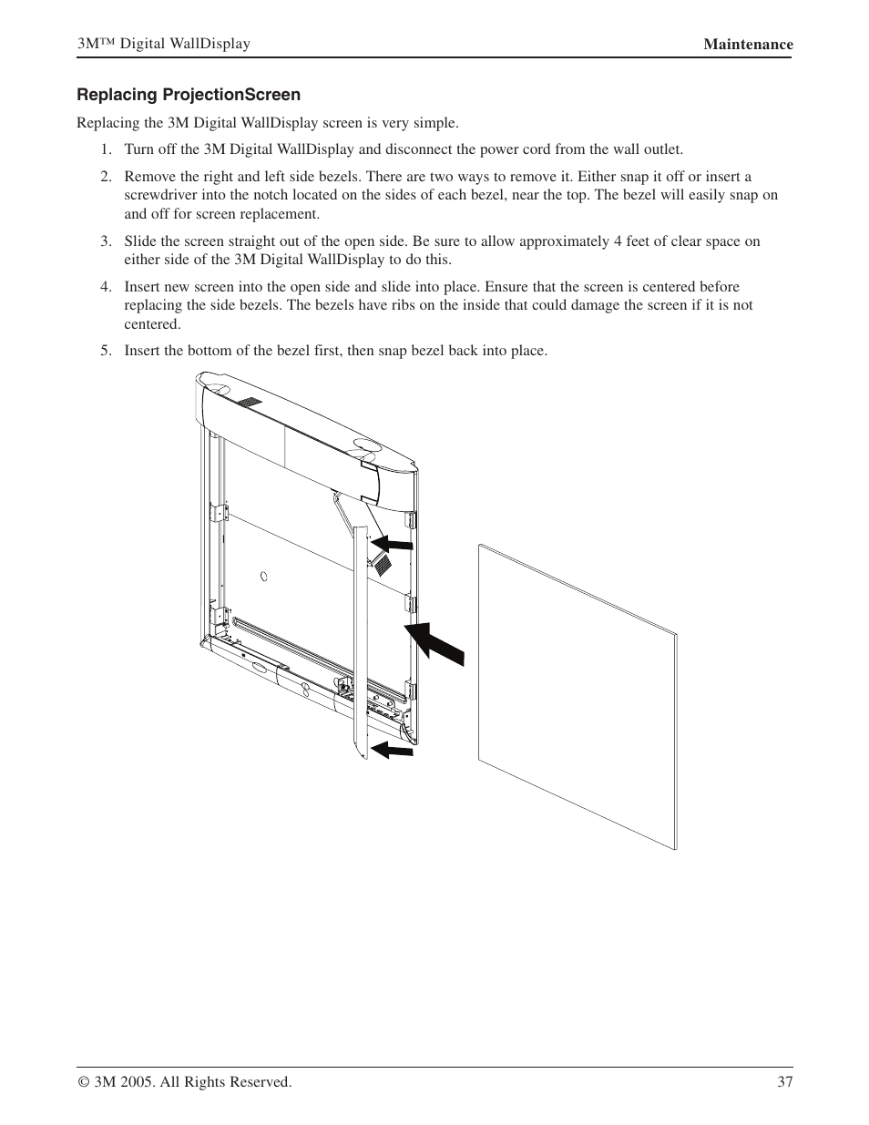 Replacing projectionscreen | 3M 9000PD User Manual | Page 37 / 46