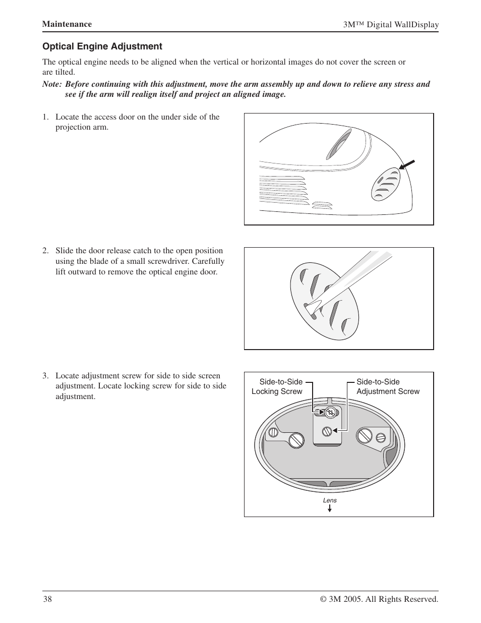 Optical engine adjustment | 3M 9000PD User Manual | Page 38 / 46