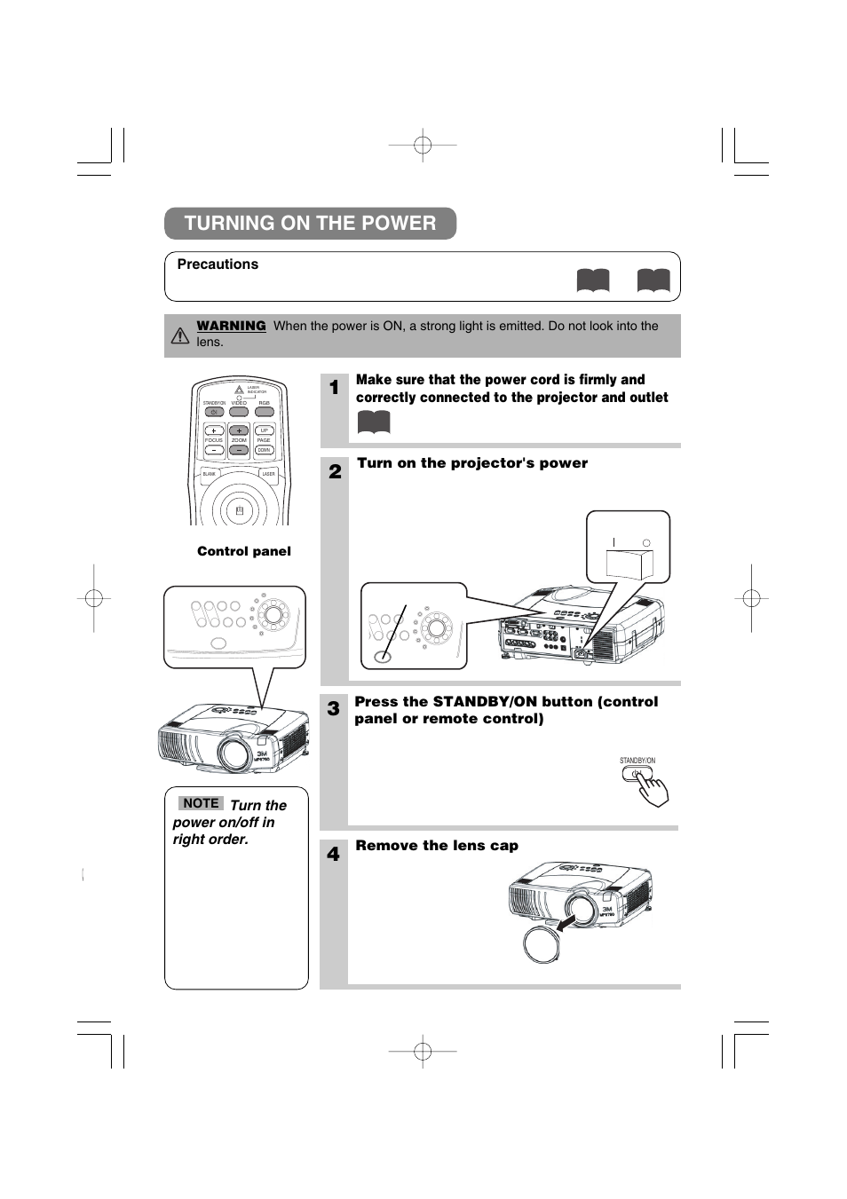 Turning on the power | 3M MP8790 User Manual | Page 16 / 44