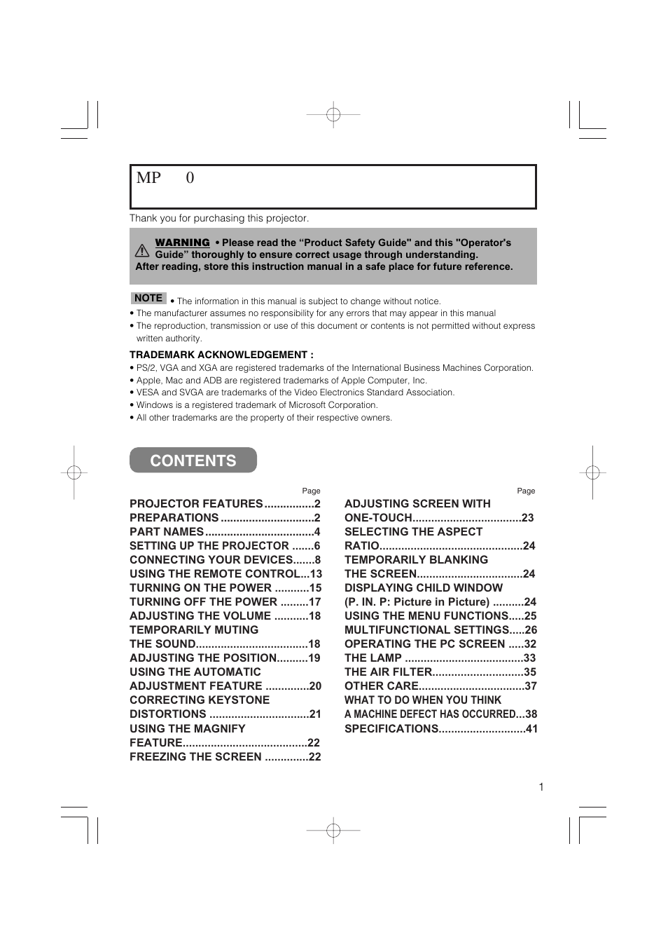 3M MP8790 User Manual | Page 2 / 44