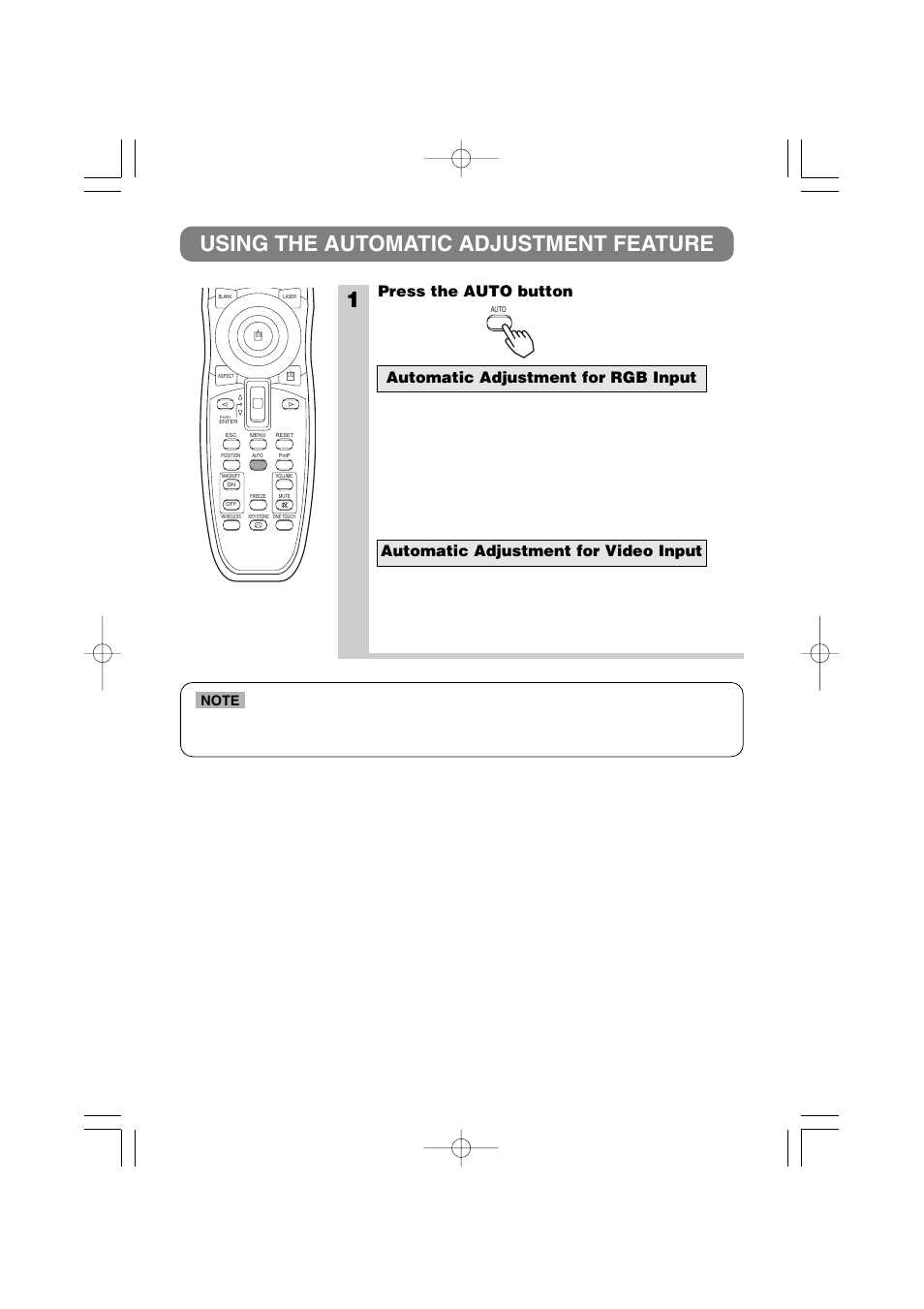 1using the automatic adjustment feature, Press the auto button | 3M MP8790 User Manual | Page 21 / 44