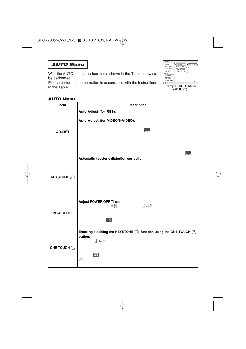 Auto menu | 3M MP8790 User Manual | Page 30 / 44