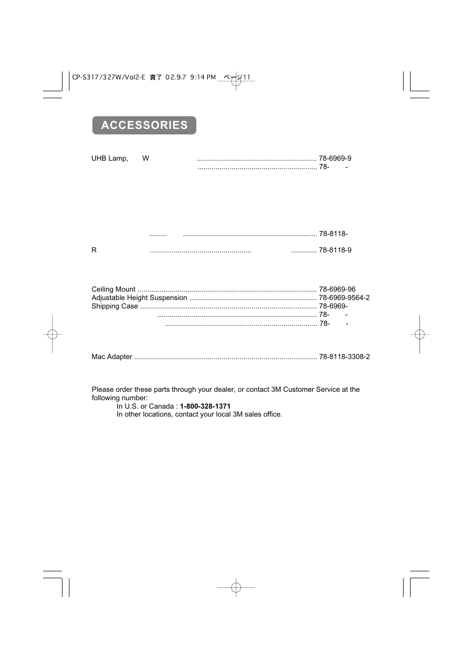 Accessories | 3M MP8790 User Manual | Page 43 / 44