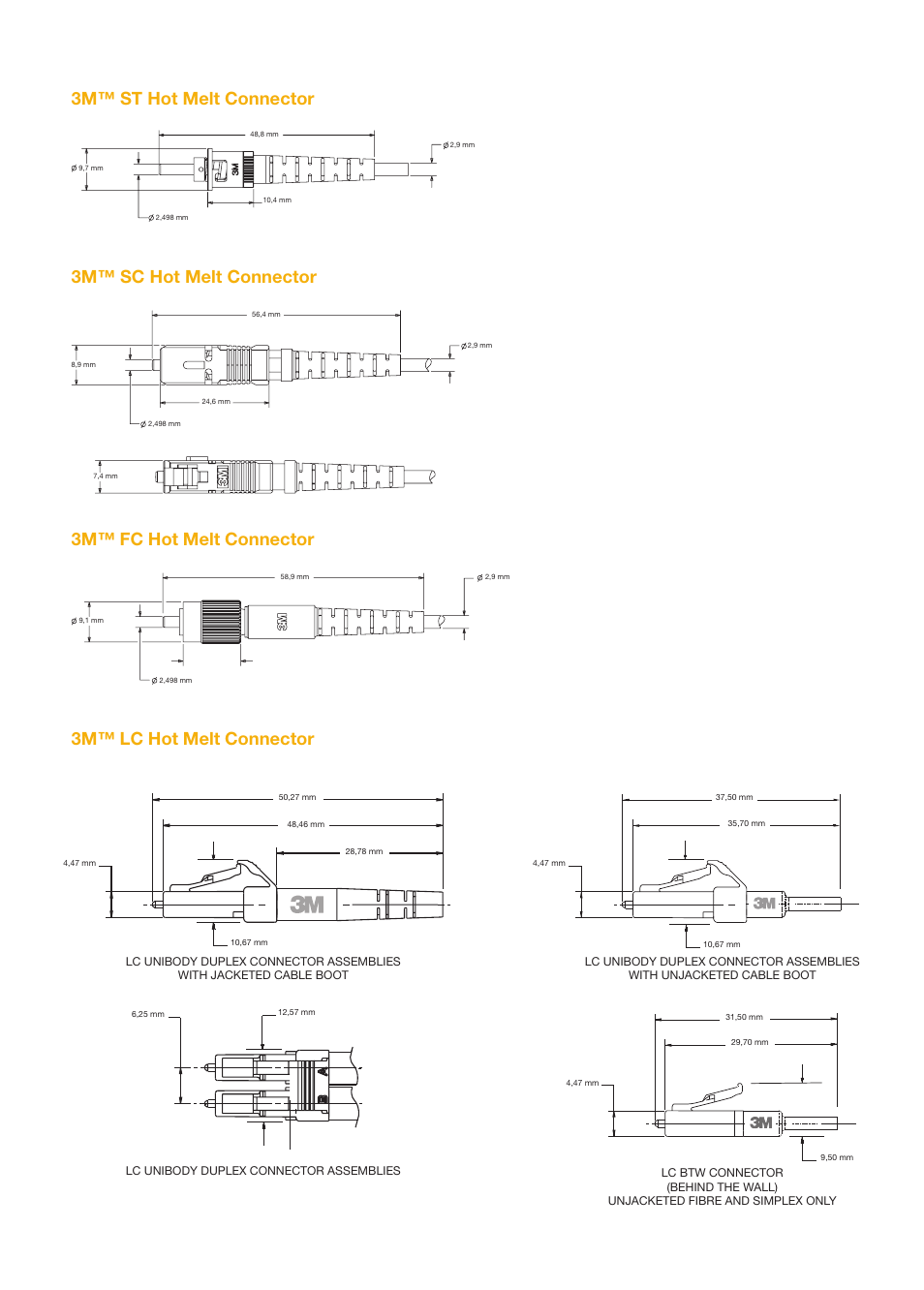 3m™ sc hot melt connector, 3m™ lc hot melt connector | 3M Hot Melt Fibre Optic User Manual | Page 4 / 8