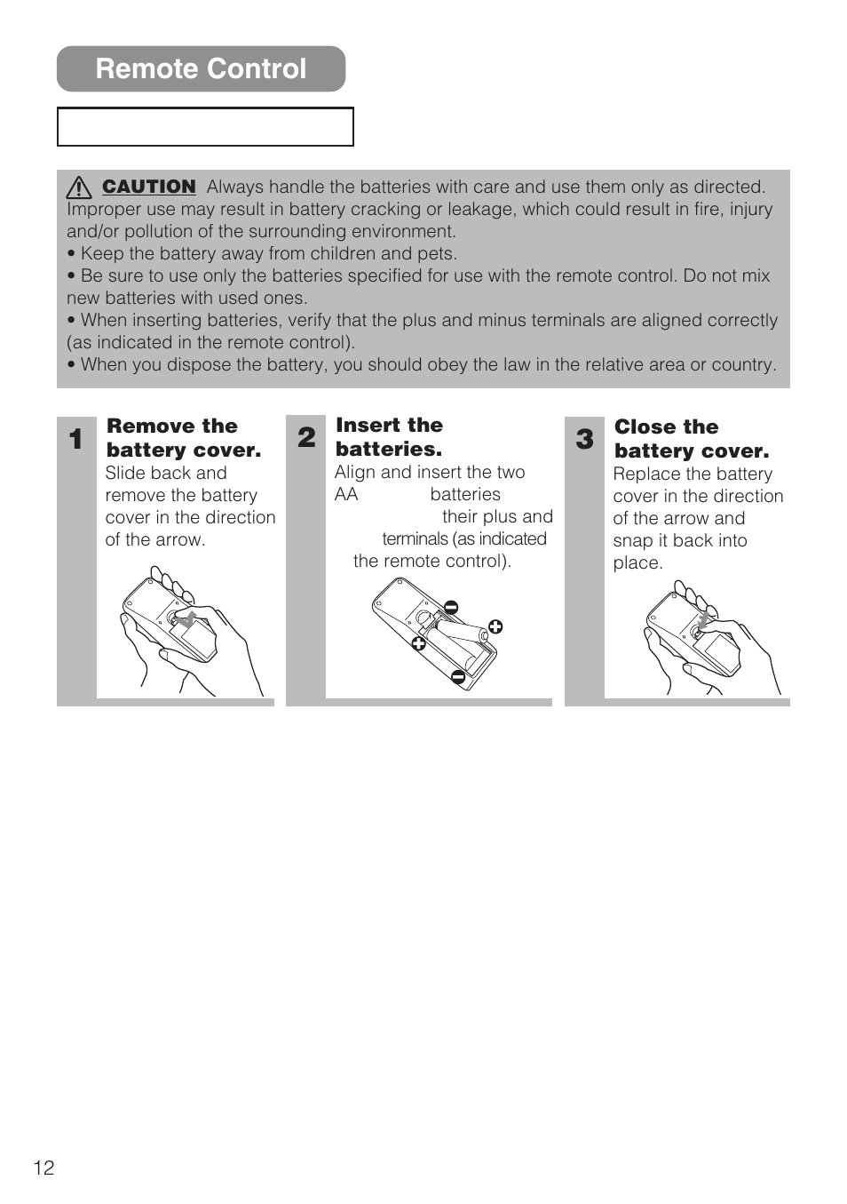 Remote control, Putting batteries, 23 remote control | 3M S10C User Manual | Page 12 / 45