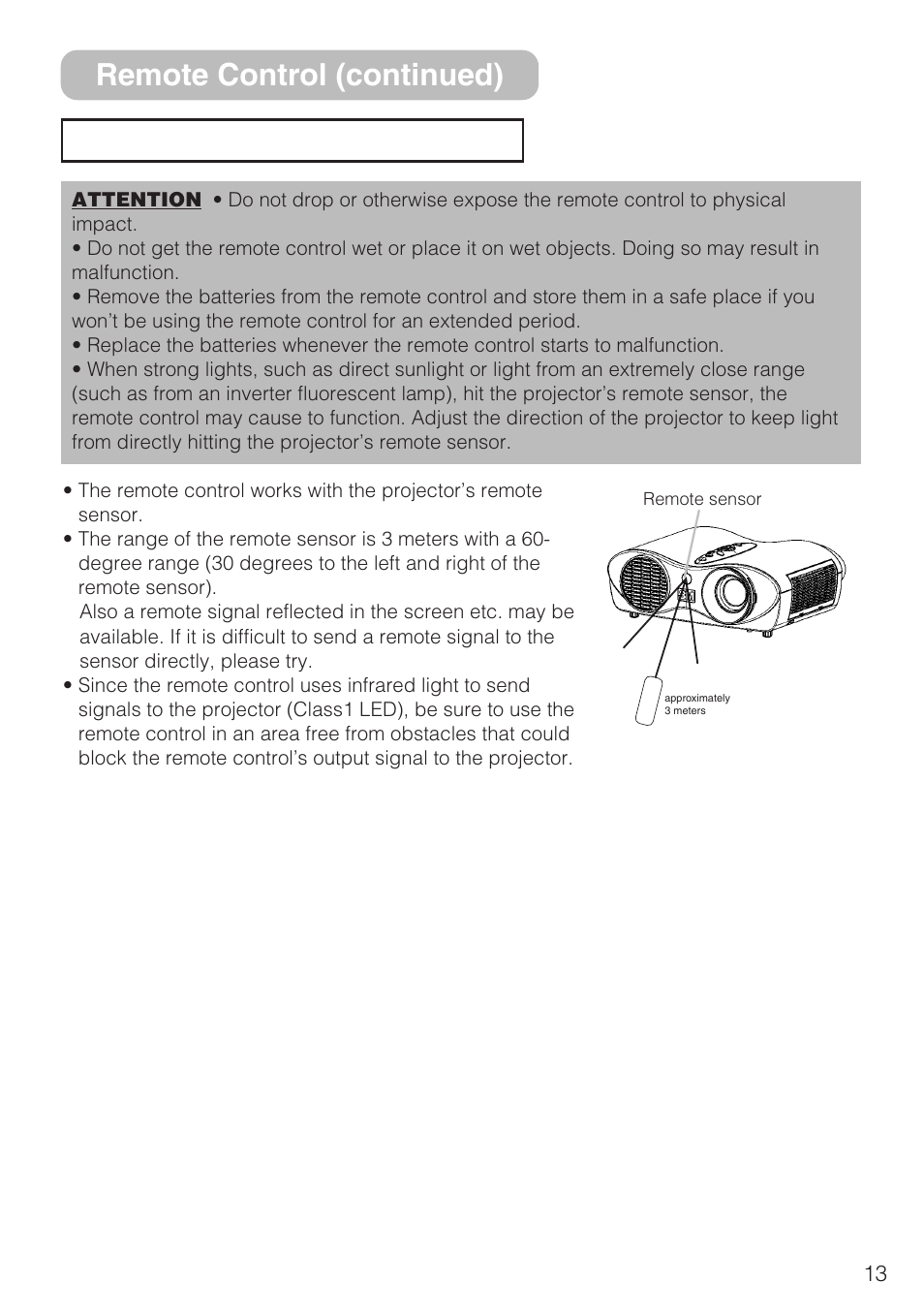 Operating the remote control, Remote control (continued) | 3M S10C User Manual | Page 13 / 45