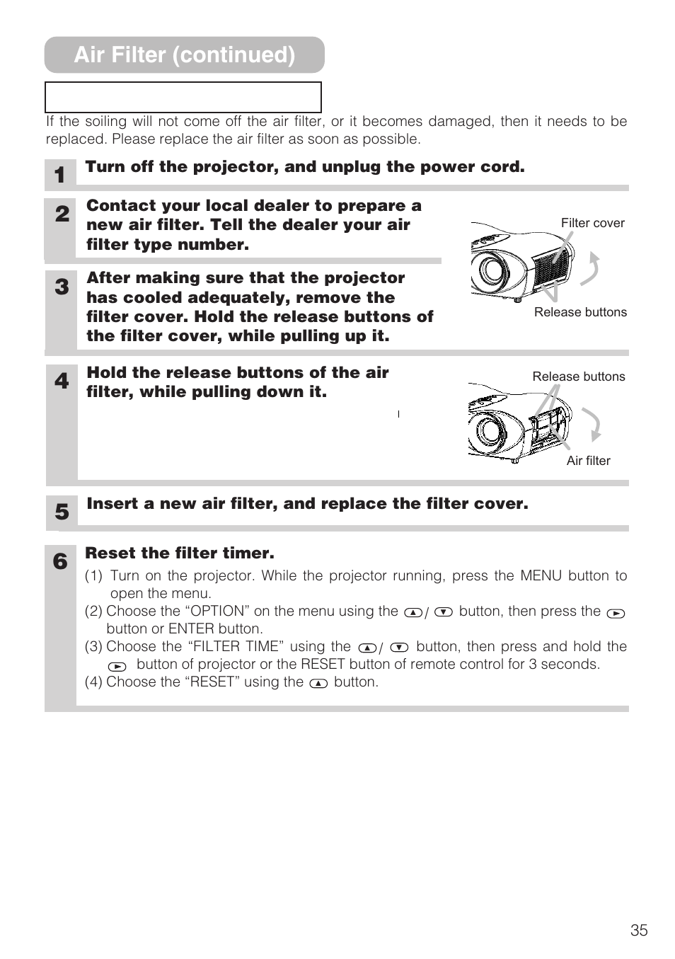 Replacing the air filter, 5air filter (continued) | 3M S10C User Manual | Page 35 / 45