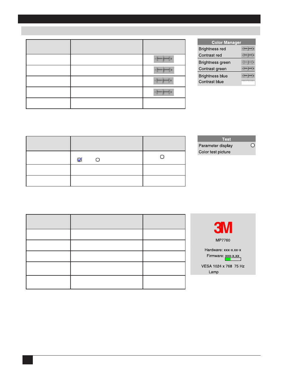 5. menu adjustments/settings, continued | 3M MP7760 User Manual | Page 18 / 36