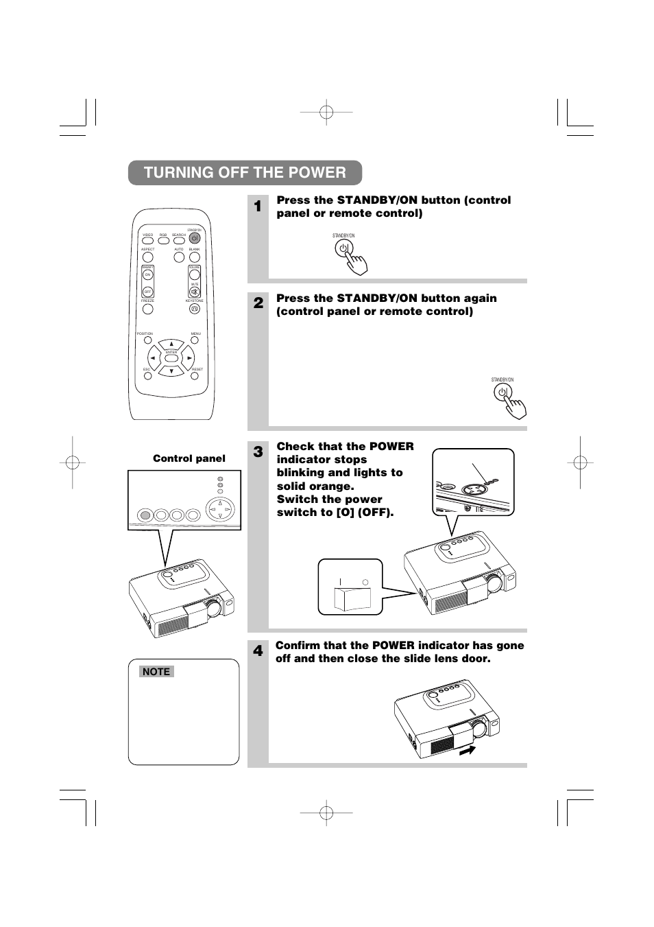 Turning off the power, Turning off the power 2, Control panel | 3M MP7640i/MP7740i User Manual | Page 17 / 40