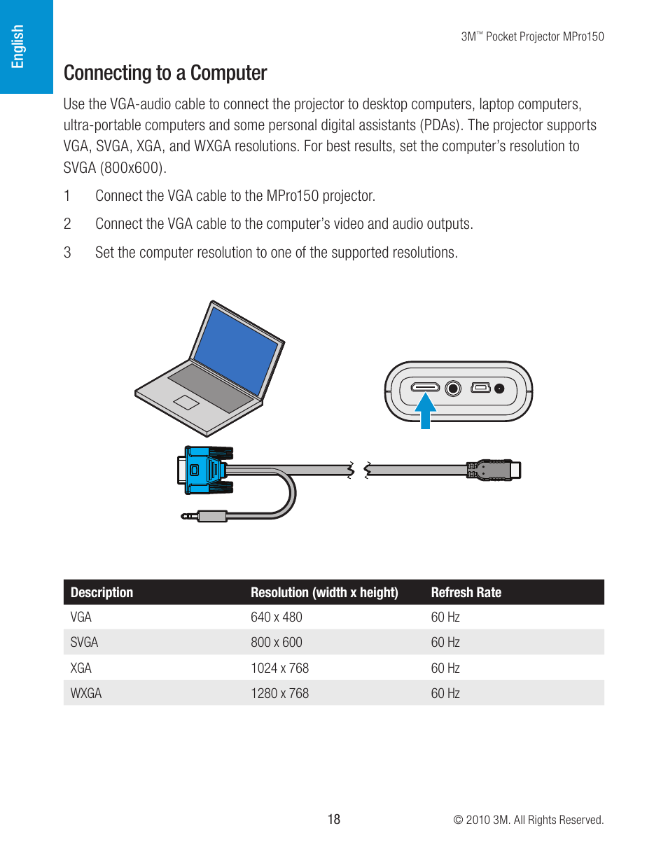 Connecting to a computer | 3M MPro150 User Manual | Page 18 / 58