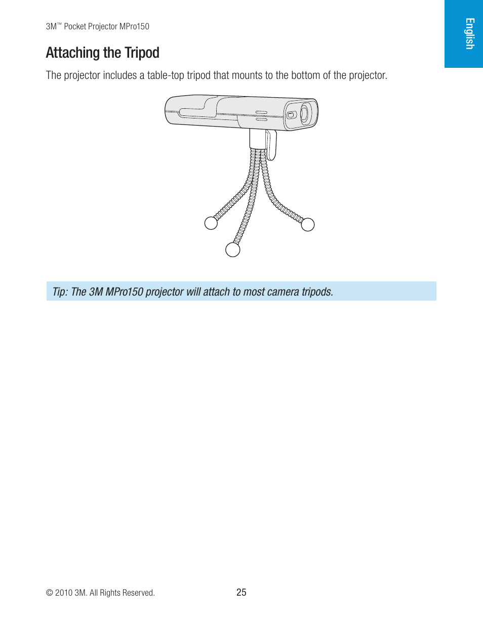 Attaching the tripod | 3M MPro150 User Manual | Page 25 / 58