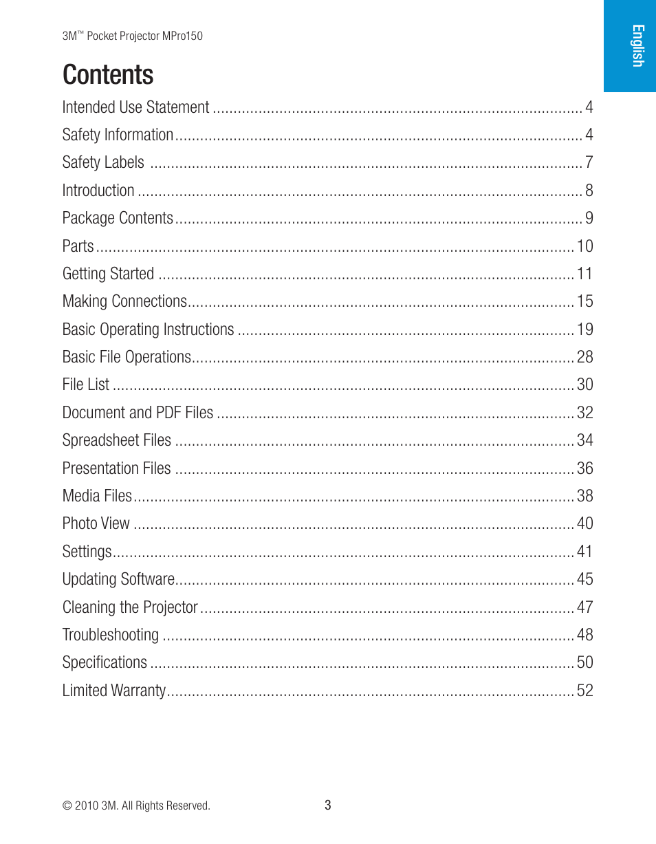 3M MPro150 User Manual | Page 3 / 58