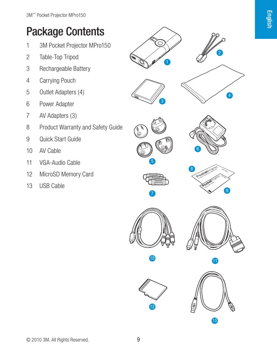 Package contents | 3M MPro150 User Manual | Page 9 / 58