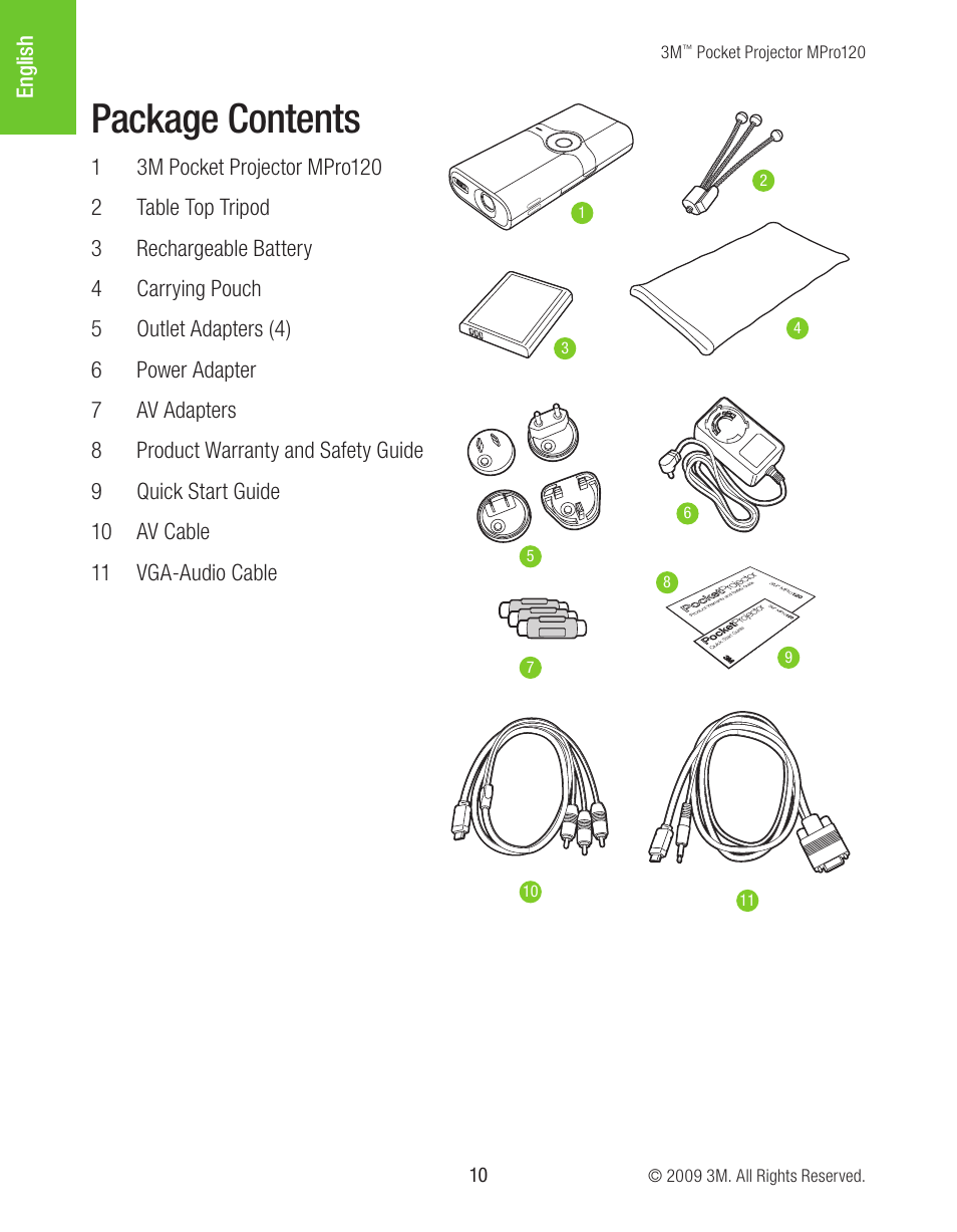 Package contents | 3M MPro120 User Manual | Page 10 / 32