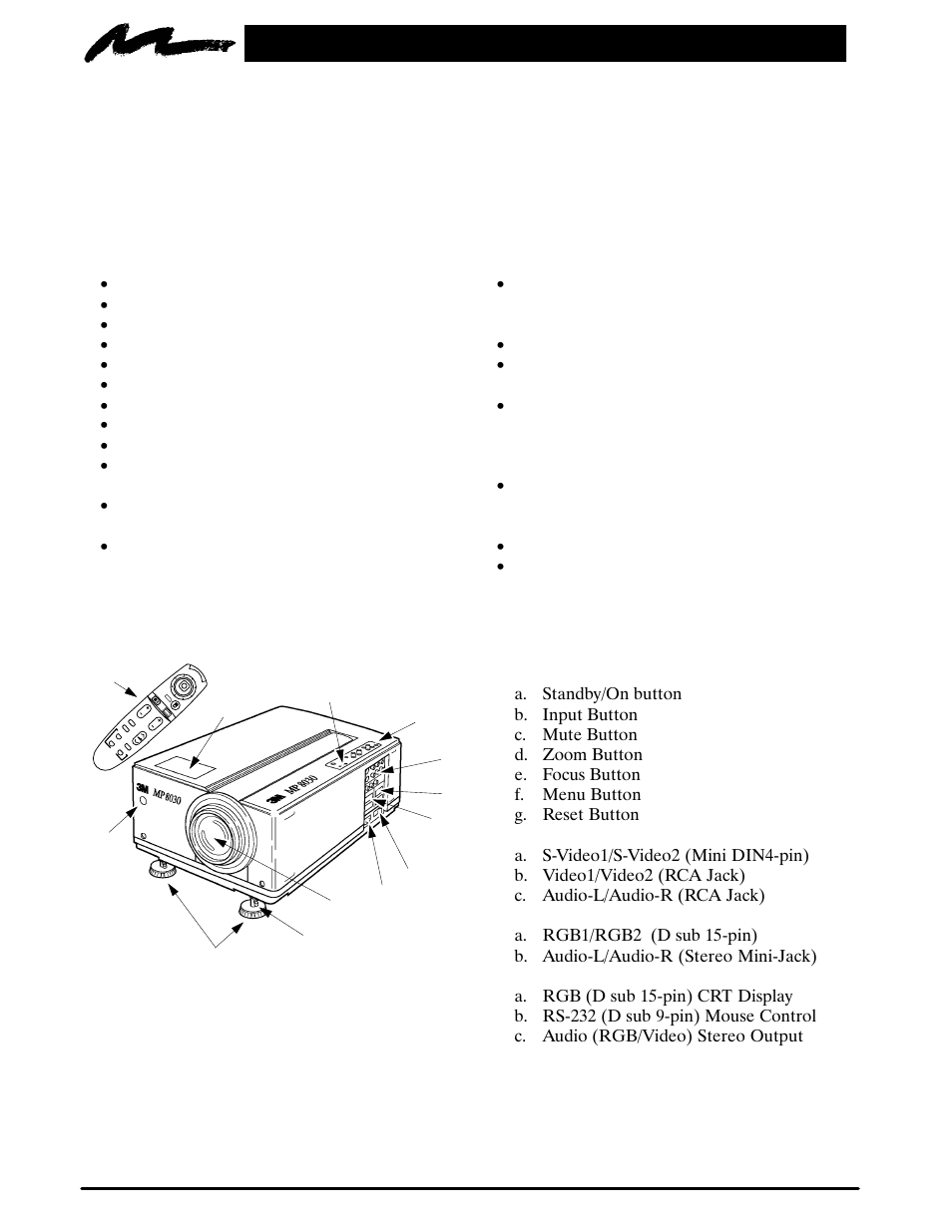 Section 2: product description, 1. machine characteristics, 2. parts identification list | 3M MP8030 User Manual | Page 7 / 31