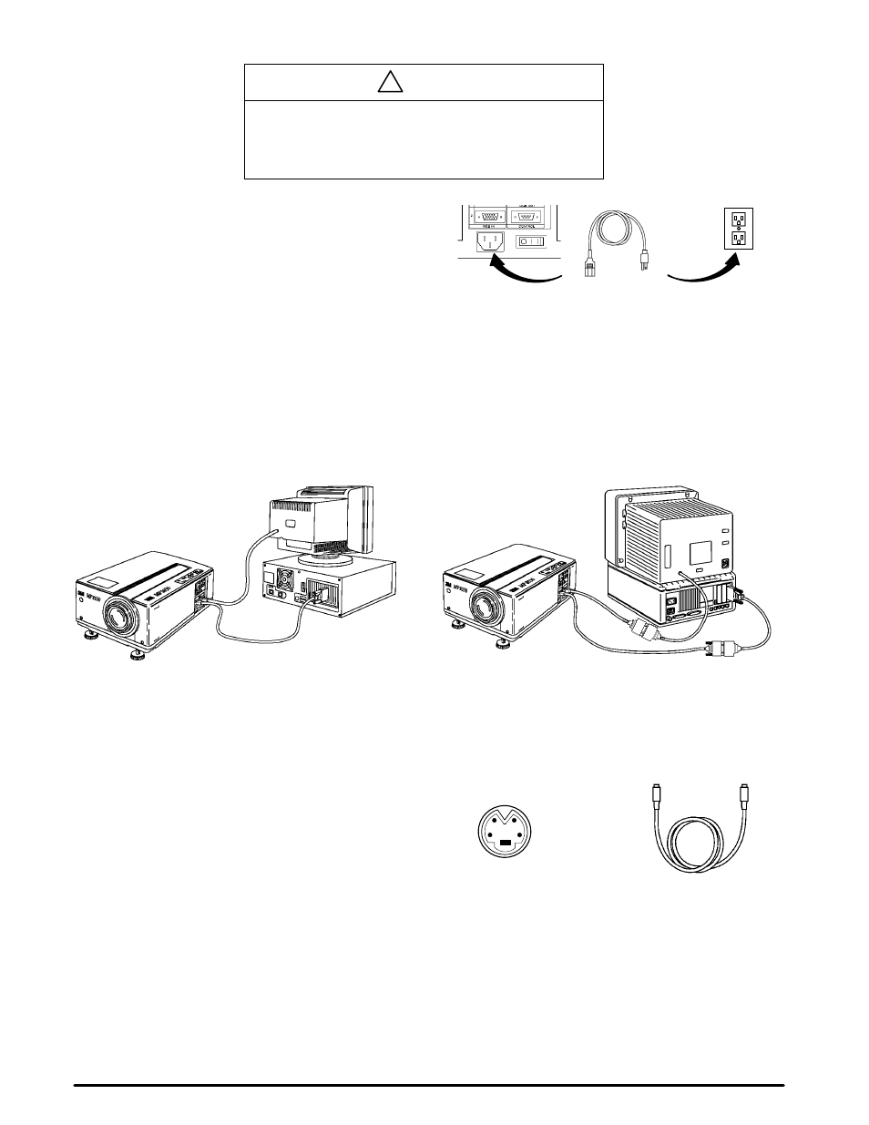 Power connection caution, Computer (rgb) connection, S-video connection | Video/audio connection | 3M MP8030 User Manual | Page 9 / 31