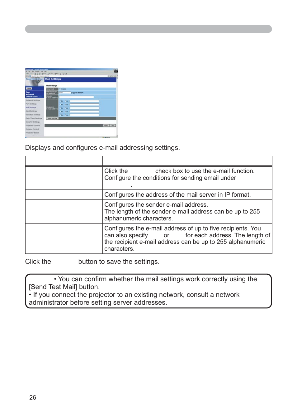4 mail settings | 3M Multimedia Projector X62w User Manual | Page 26 / 84