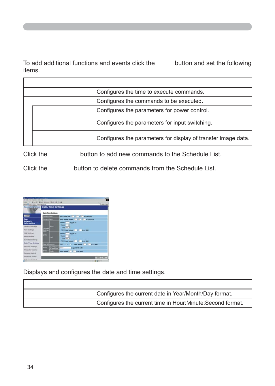 7 date/time settings | 3M Multimedia Projector X62w User Manual | Page 34 / 84