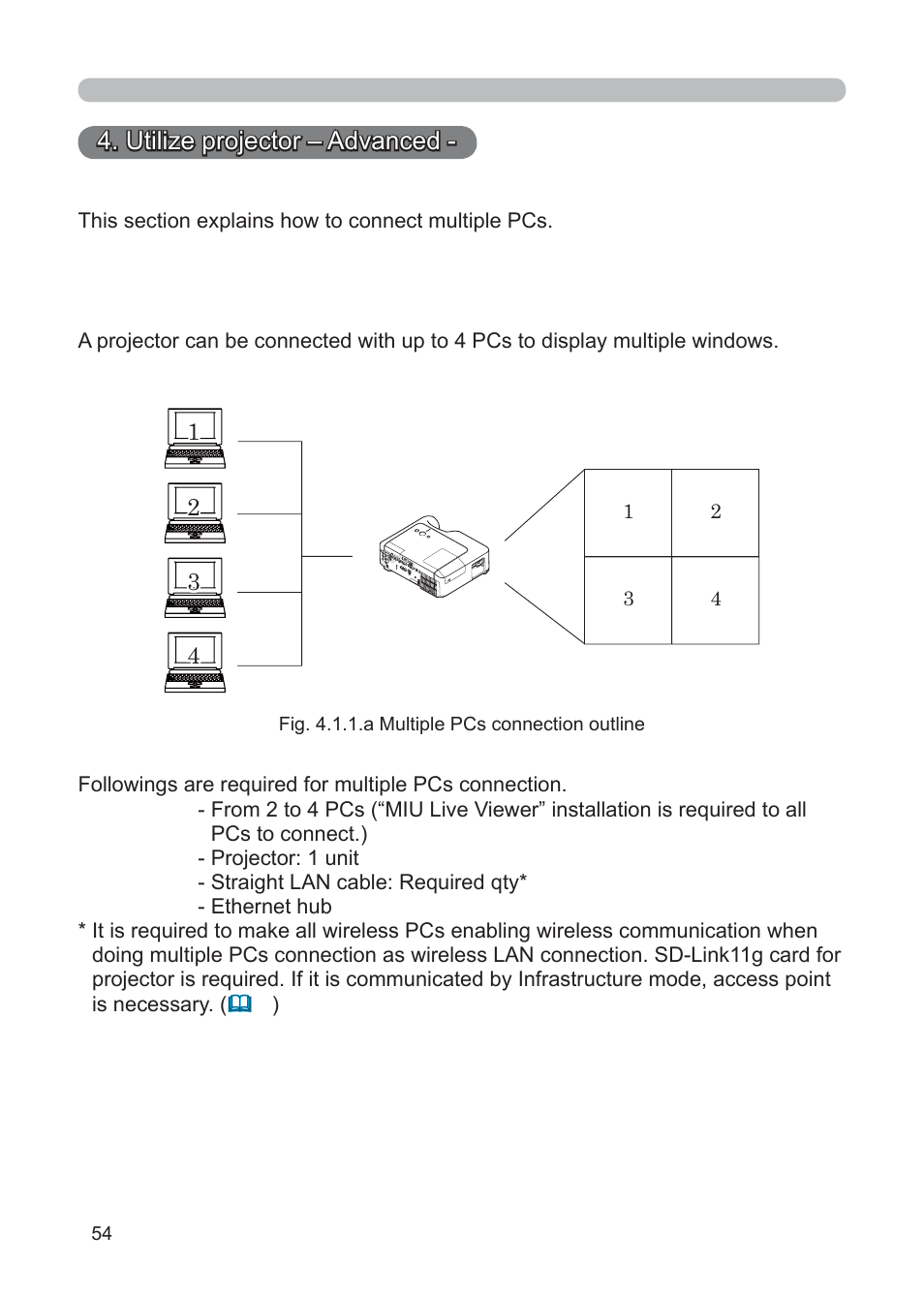 Utilize projector – advanced, Utilize “miu live viewer” – advanced | 3M Multimedia Projector X62w User Manual | Page 54 / 84