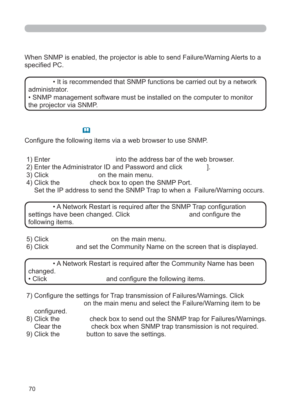 5 projector management via snmp | 3M Multimedia Projector X62w User Manual | Page 70 / 84
