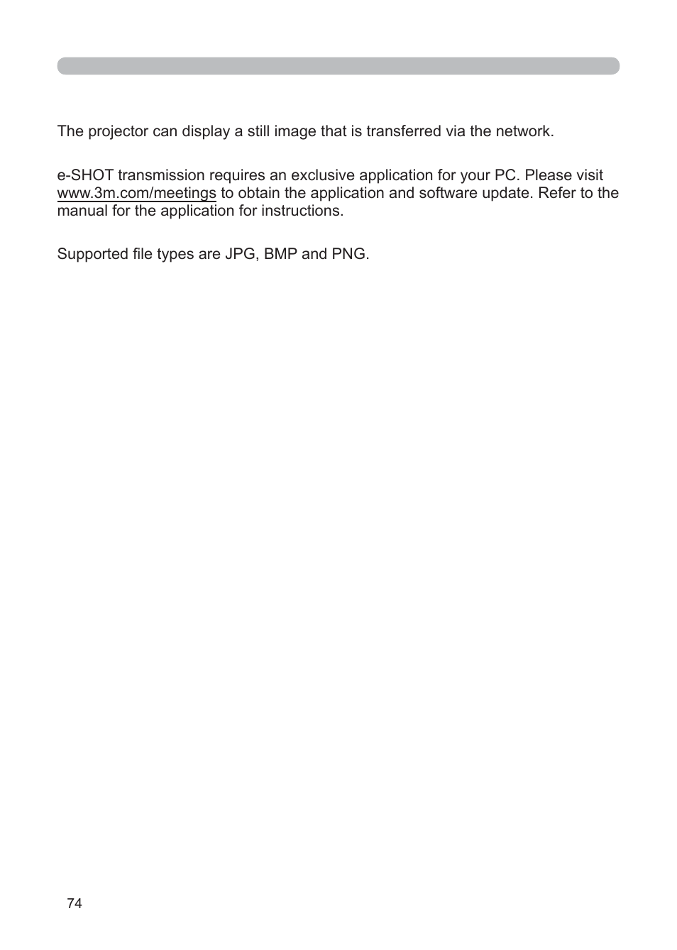 7 e-shot (still image transfer) display | 3M Multimedia Projector X62w User Manual | Page 74 / 84
