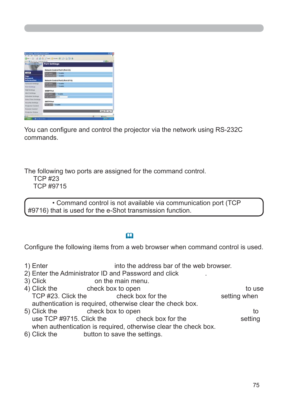 8 command control via the network | 3M Multimedia Projector X62w User Manual | Page 75 / 84