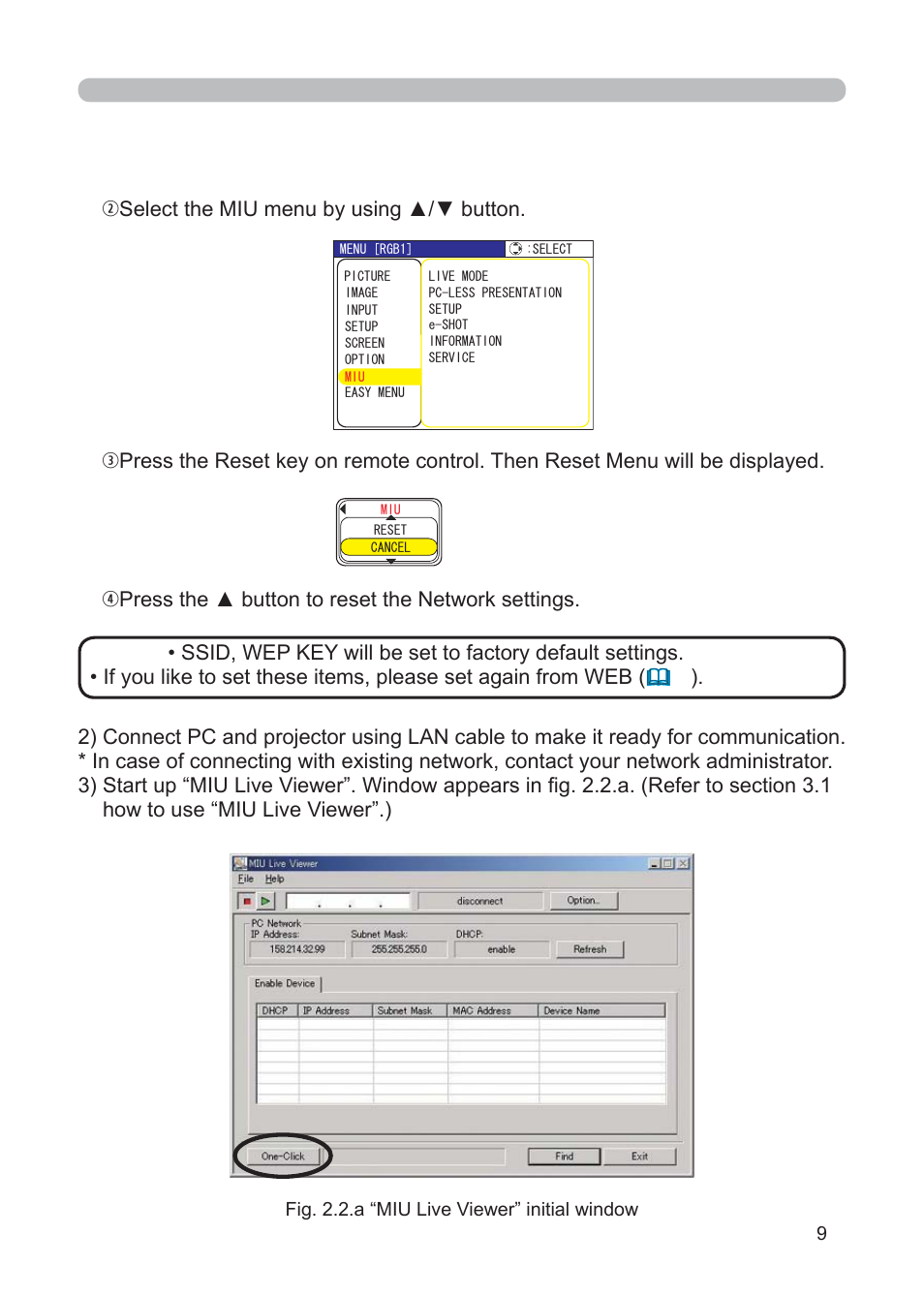 Wselect the miu menu by using ▲/▼ button | 3M Multimedia Projector X62w User Manual | Page 9 / 84