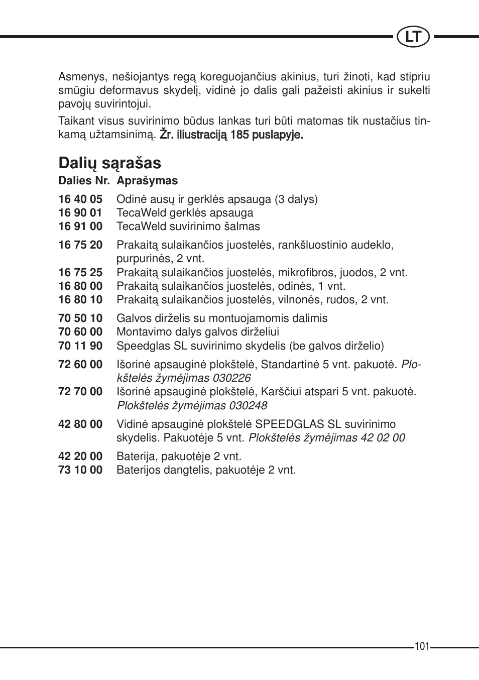 Dalių s¹rašas | 3M SPEEDGLAS SL User Manual | Page 101 / 187
