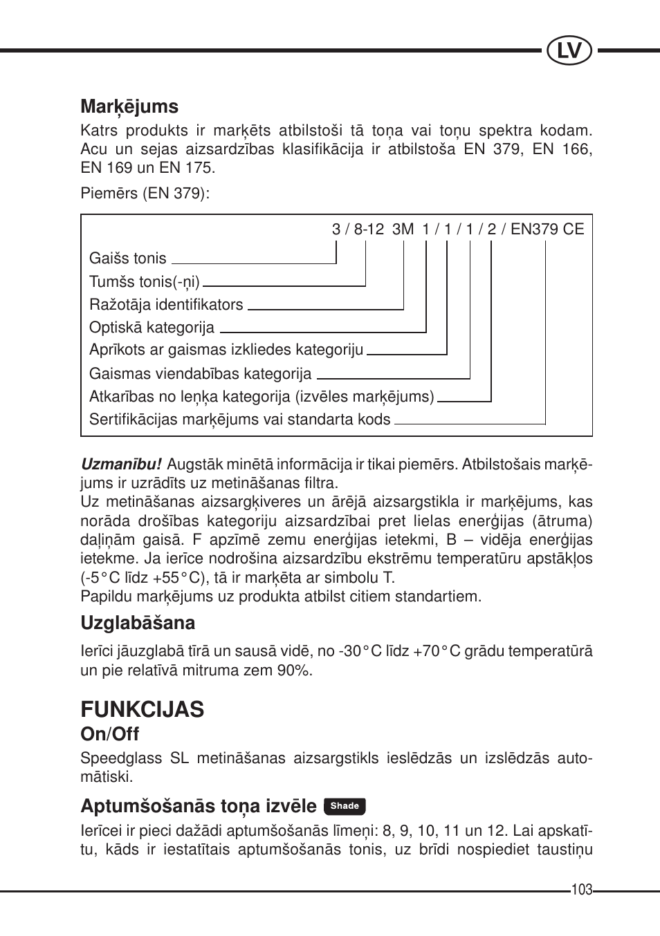 Funkcijas | 3M SPEEDGLAS SL User Manual | Page 103 / 187