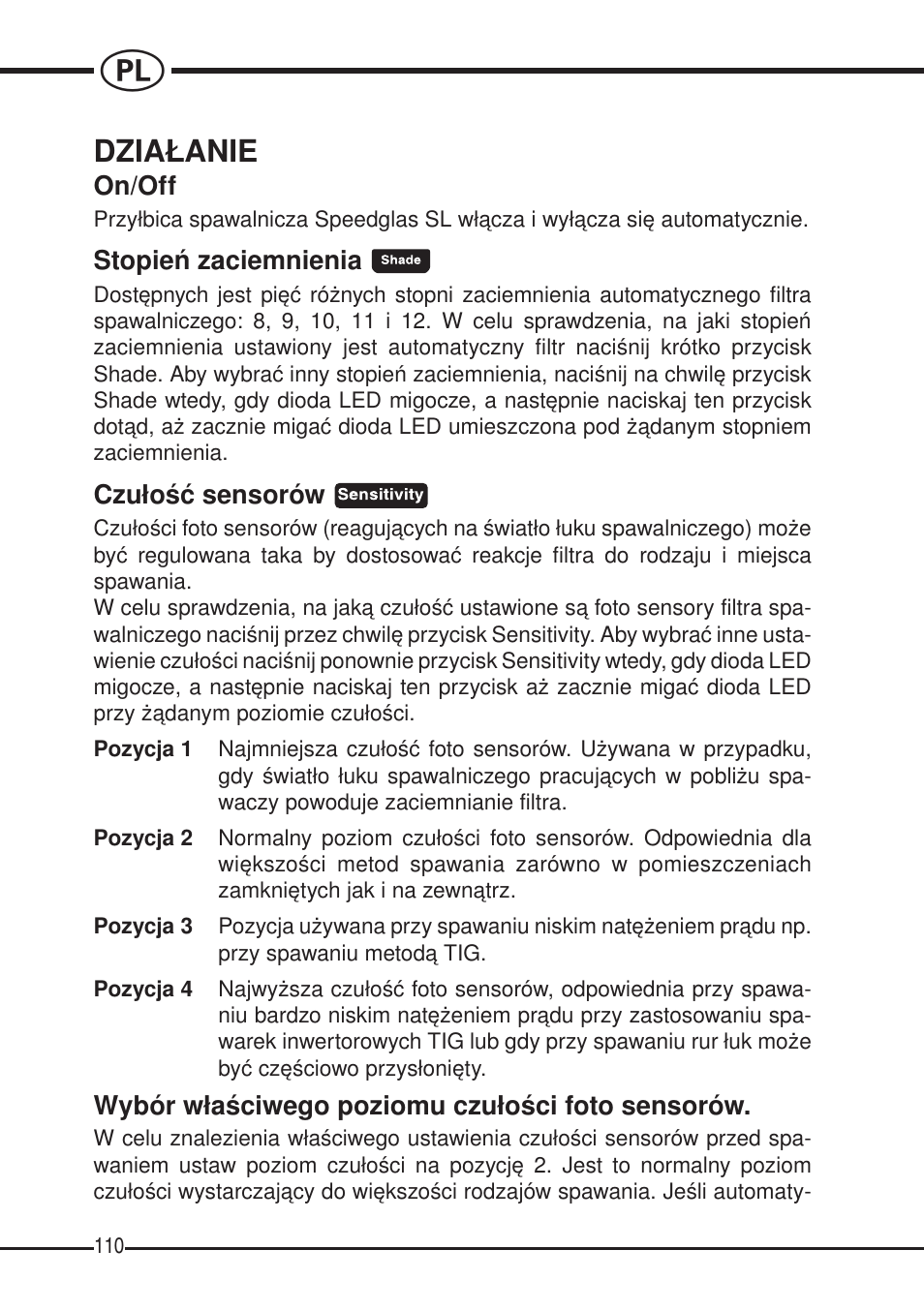 Dzia£anie | 3M SPEEDGLAS SL User Manual | Page 110 / 187