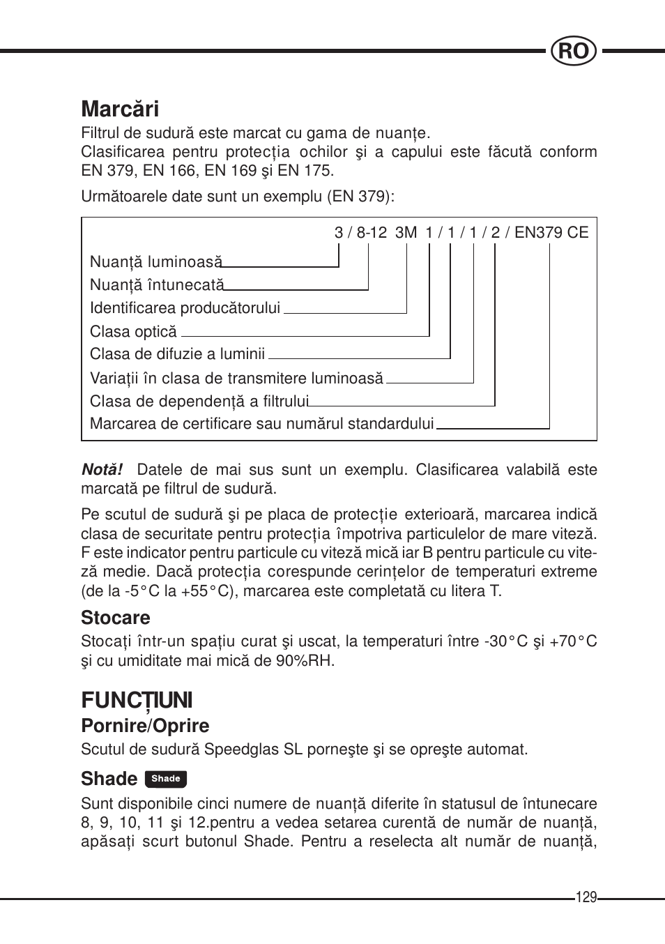Marcæri, Funcţiuni | 3M SPEEDGLAS SL User Manual | Page 129 / 187