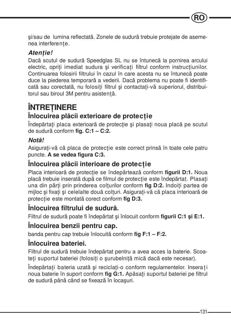 Întreţinere | 3M SPEEDGLAS SL User Manual | Page 131 / 187