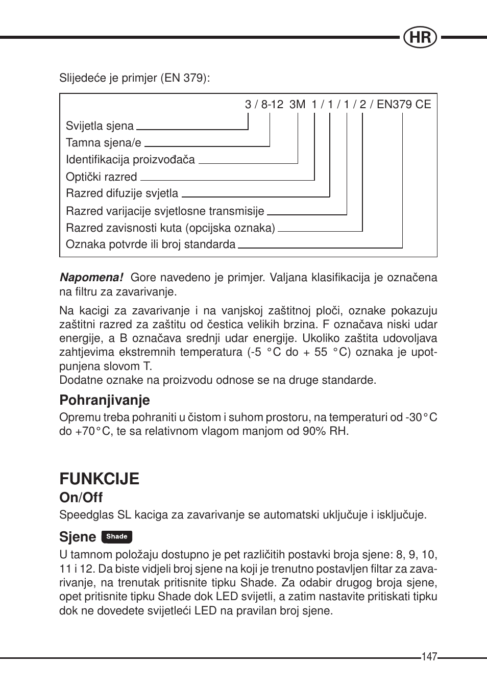 Funkcije | 3M SPEEDGLAS SL User Manual | Page 147 / 187