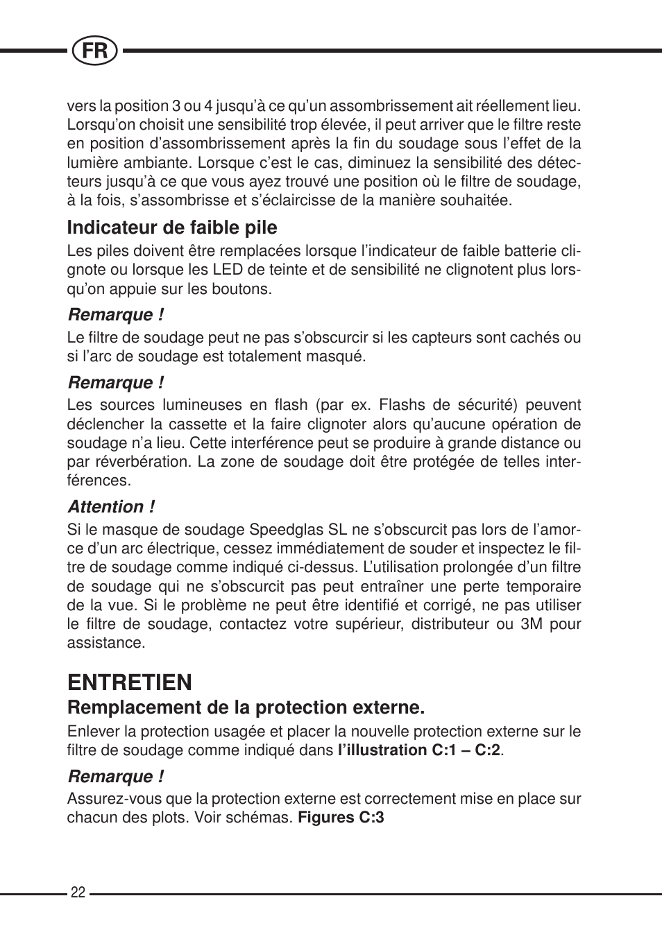 Entretien | 3M SPEEDGLAS SL User Manual | Page 22 / 187