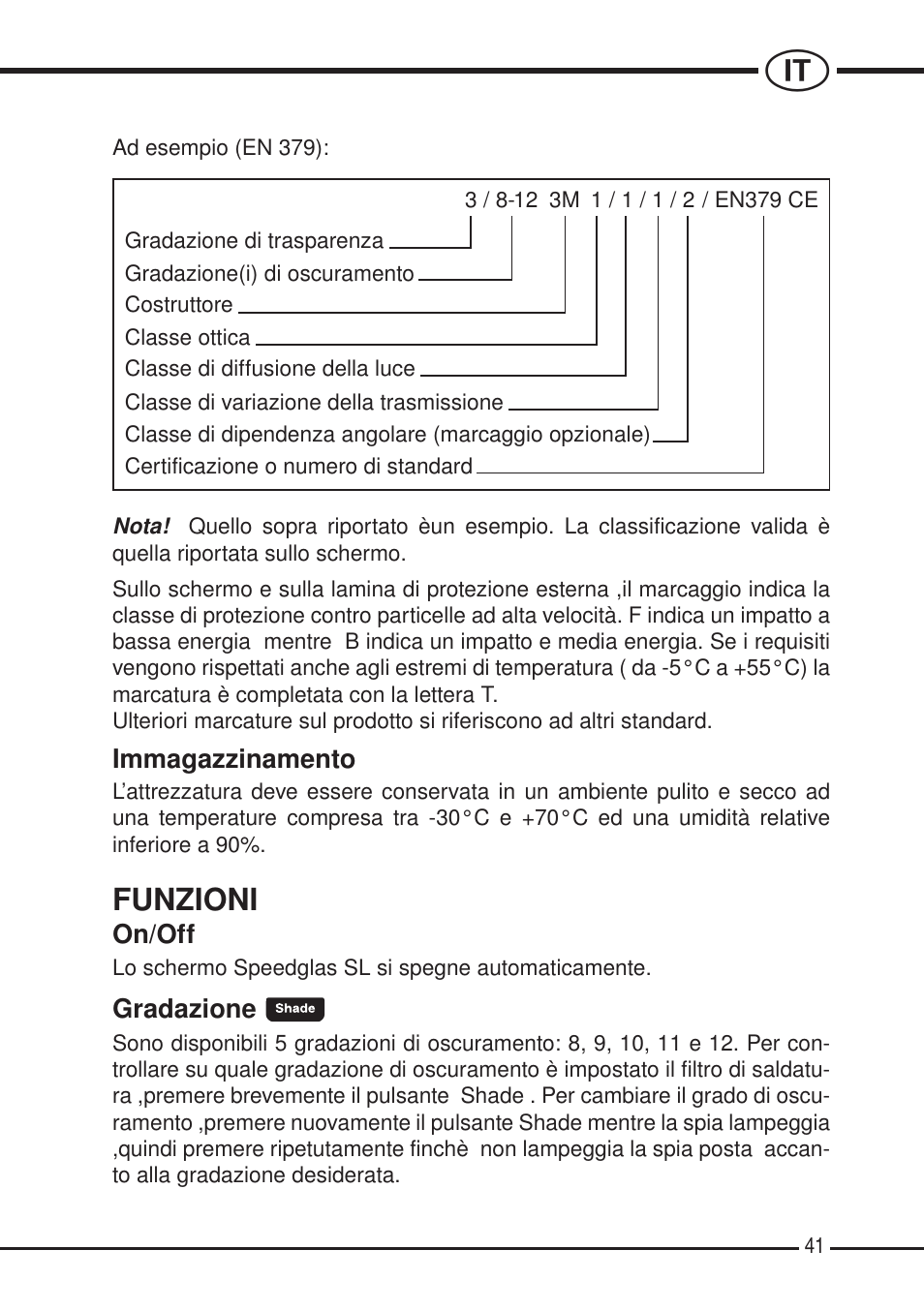 Funzioni | 3M SPEEDGLAS SL User Manual | Page 41 / 187