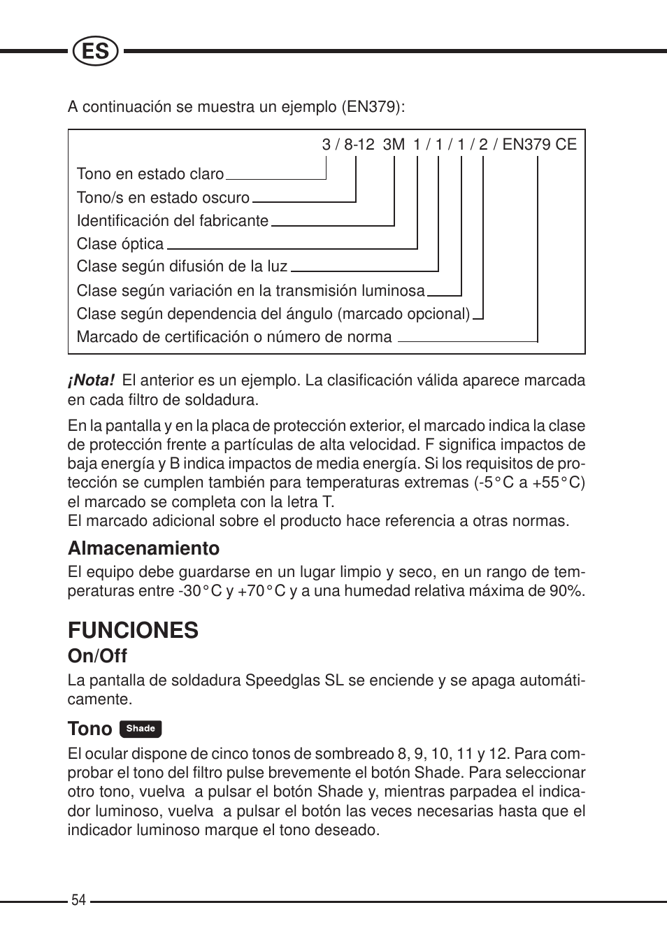 Funciones | 3M SPEEDGLAS SL User Manual | Page 54 / 187