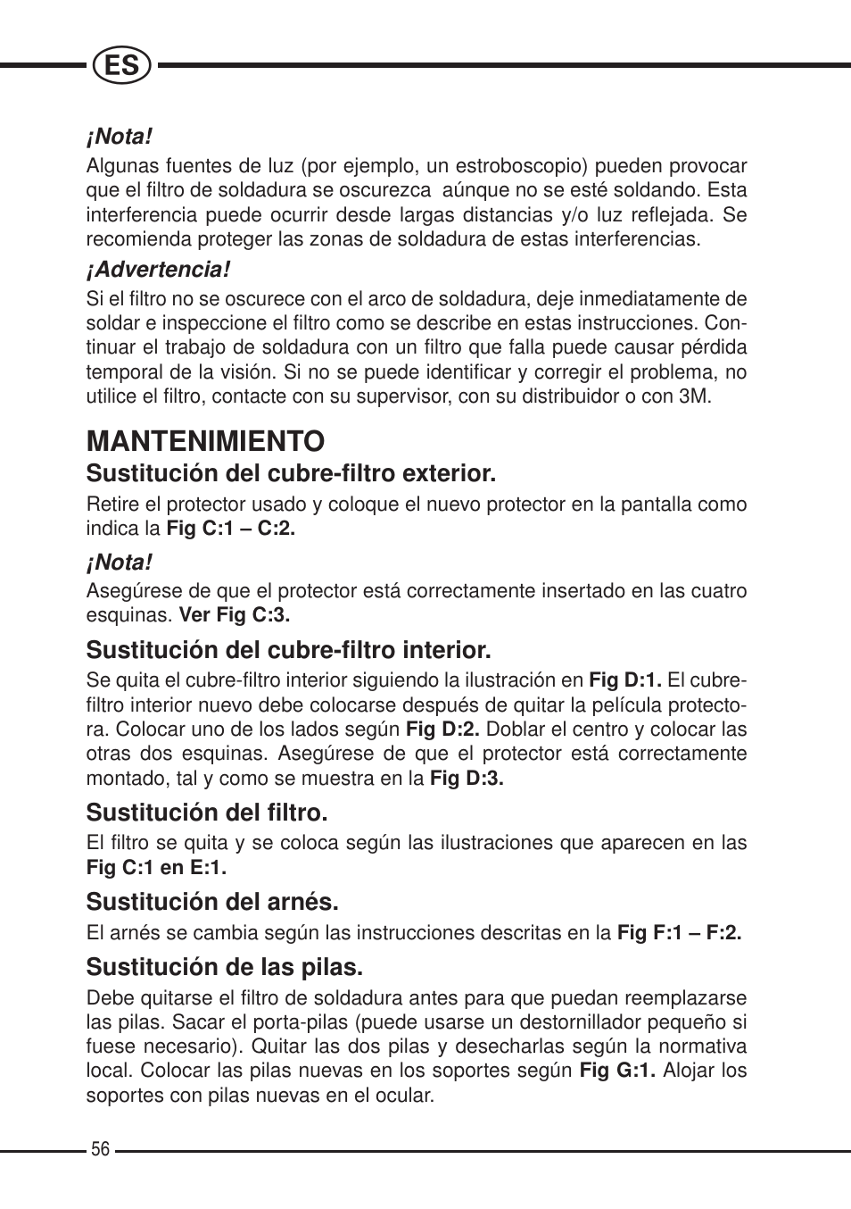 Mantenimiento | 3M SPEEDGLAS SL User Manual | Page 56 / 187