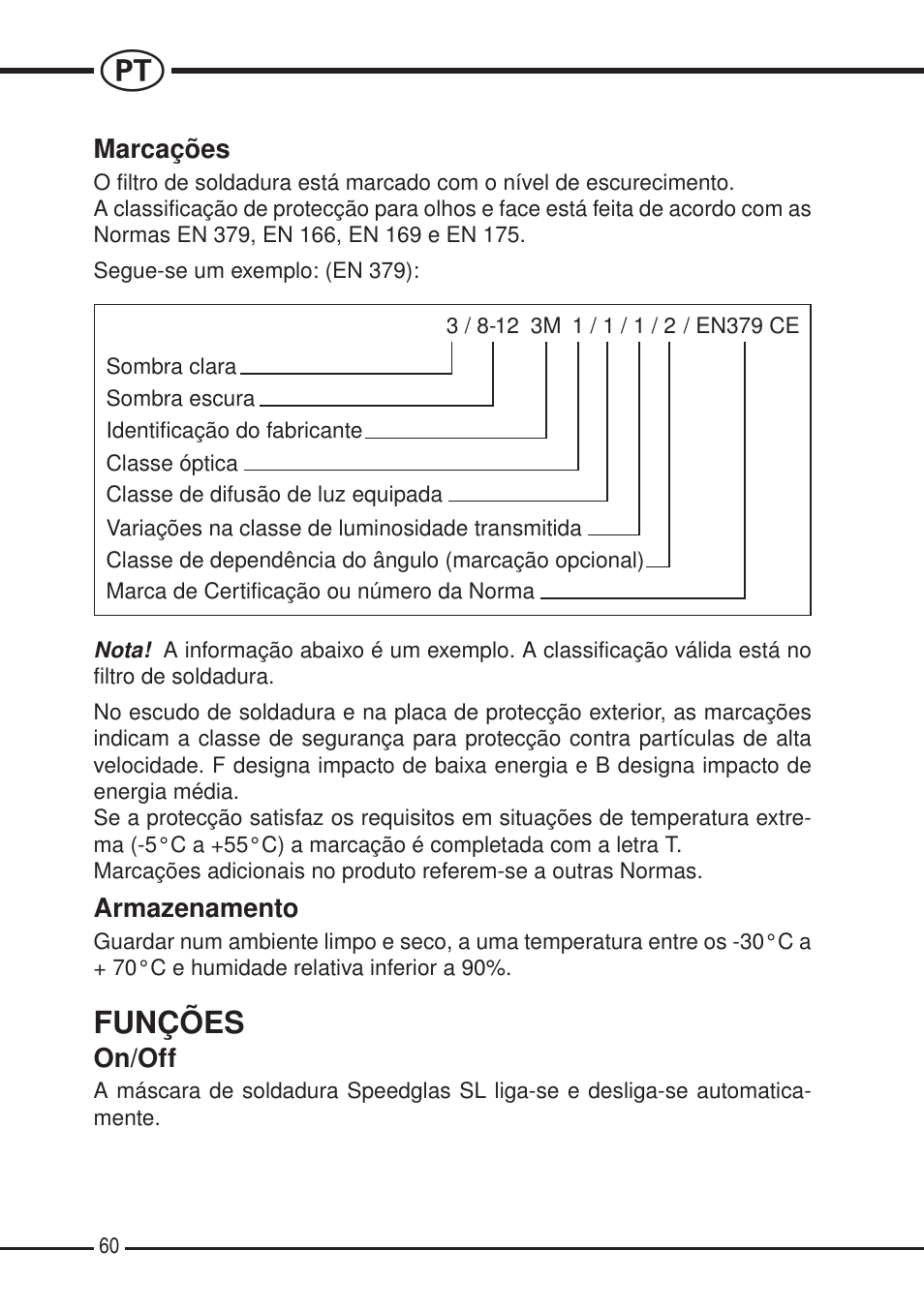 Funções | 3M SPEEDGLAS SL User Manual | Page 60 / 187
