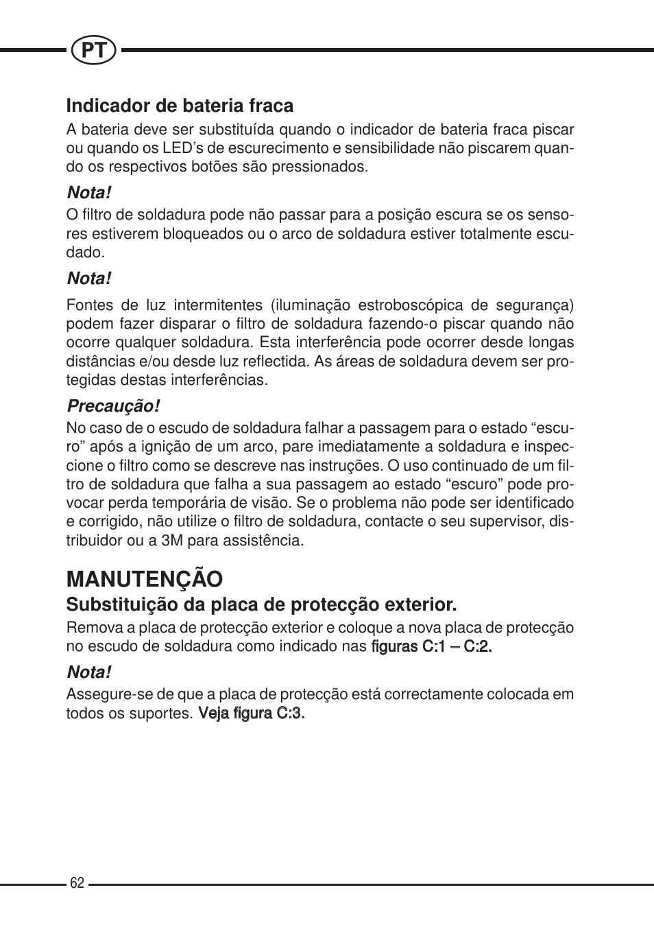 Manutenção | 3M SPEEDGLAS SL User Manual | Page 62 / 187