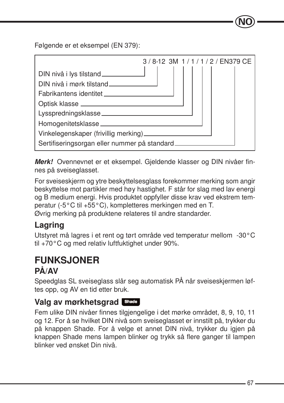Funksjoner | 3M SPEEDGLAS SL User Manual | Page 67 / 187