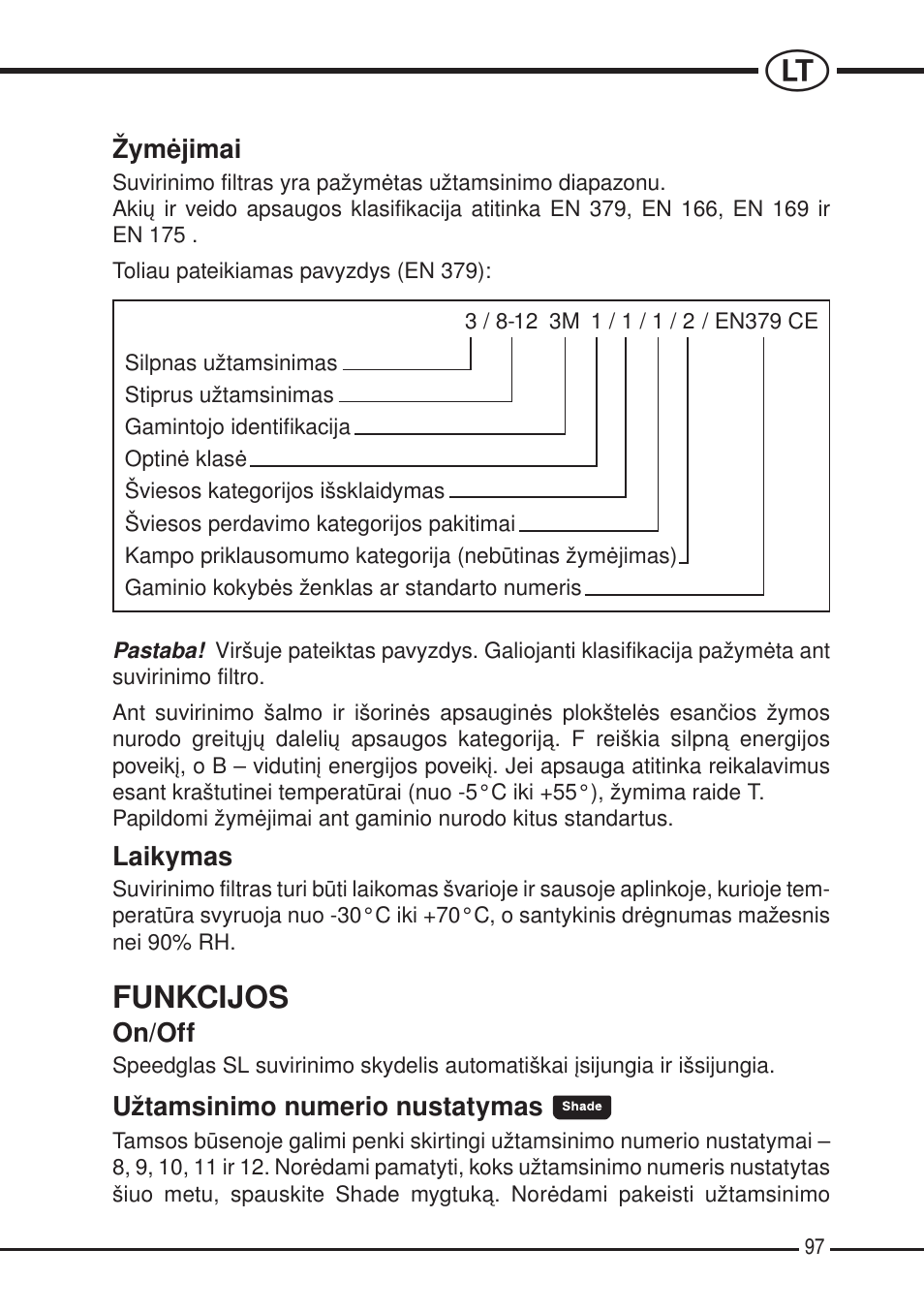 Funkcijos | 3M SPEEDGLAS SL User Manual | Page 97 / 187
