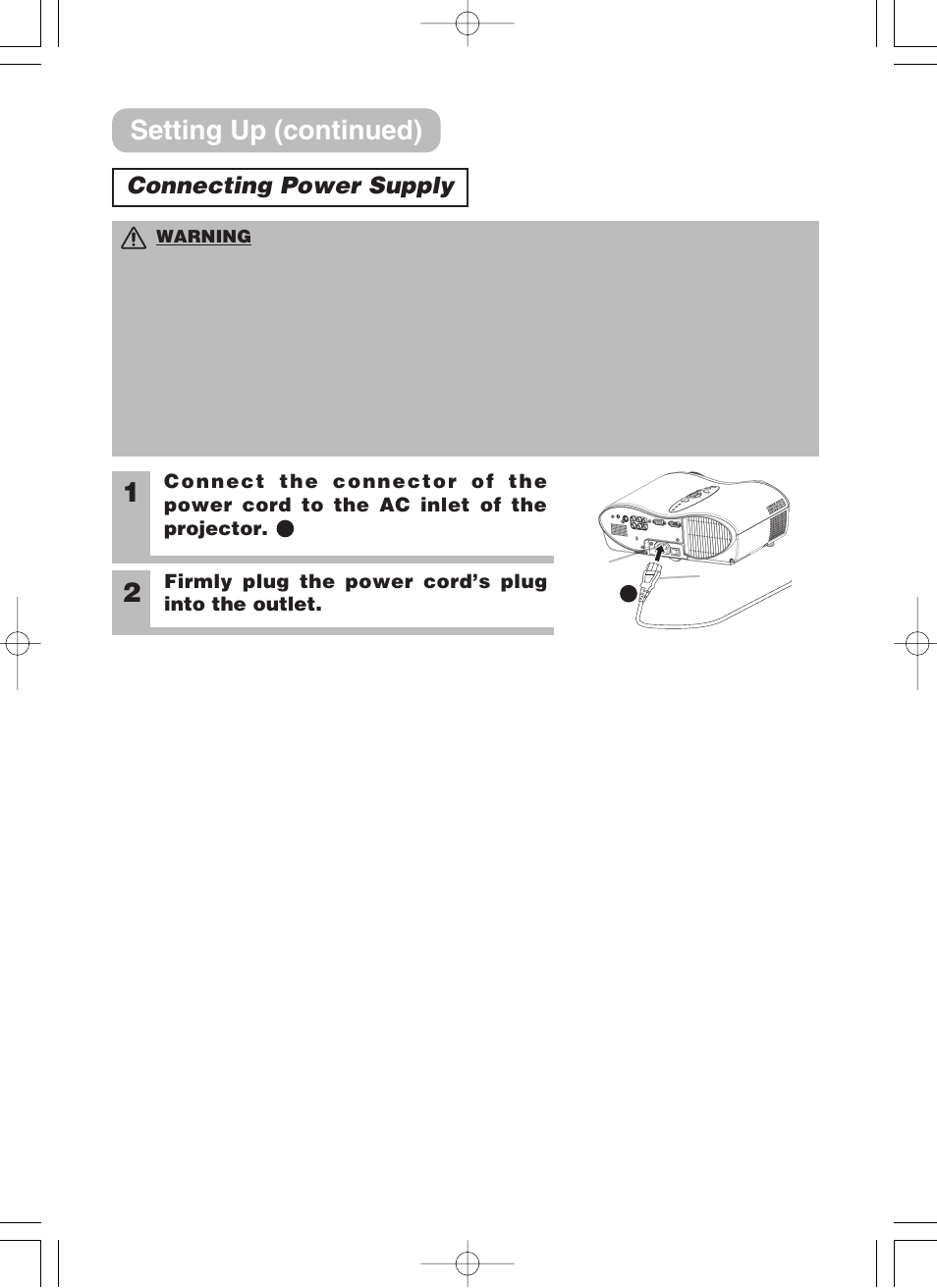 Connecting power supply, Setting up (continued) | 3M H10 User Manual | Page 11 / 45