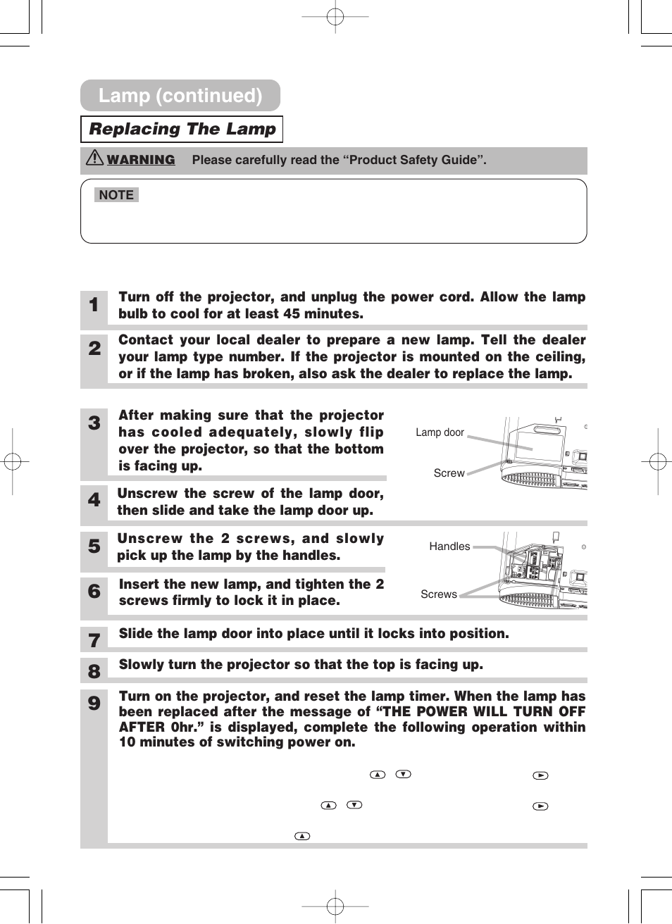 Replacing the lamp, 78 lamp (continued) | 3M H10 User Manual | Page 33 / 45