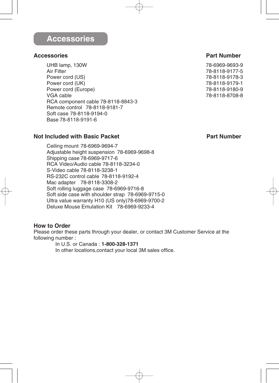 Accessories | 3M H10 User Manual | Page 44 / 45