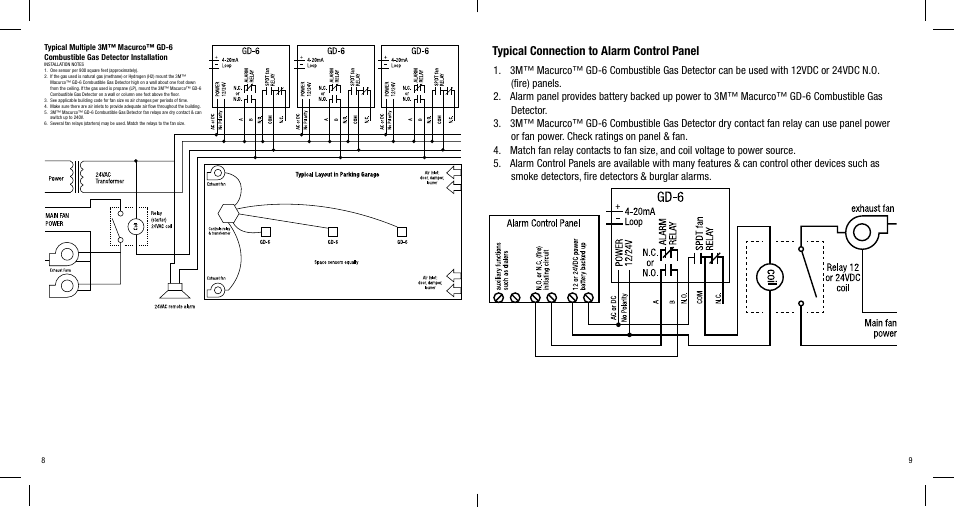Typical connection to alarm control panel | 3M MACURCO GD-6 User Manual | Page 6 / 16