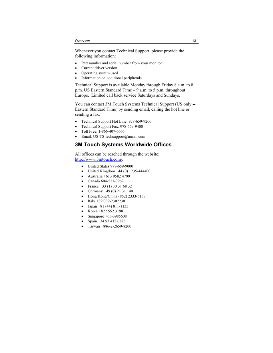 3m touch systems worldwide offices | 3M Touch Monitor RS-232 User Manual | Page 12 / 30